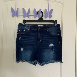 NWOT | Jordache girl’s dark wash ripped distressed hem jean shorts — size 16‎